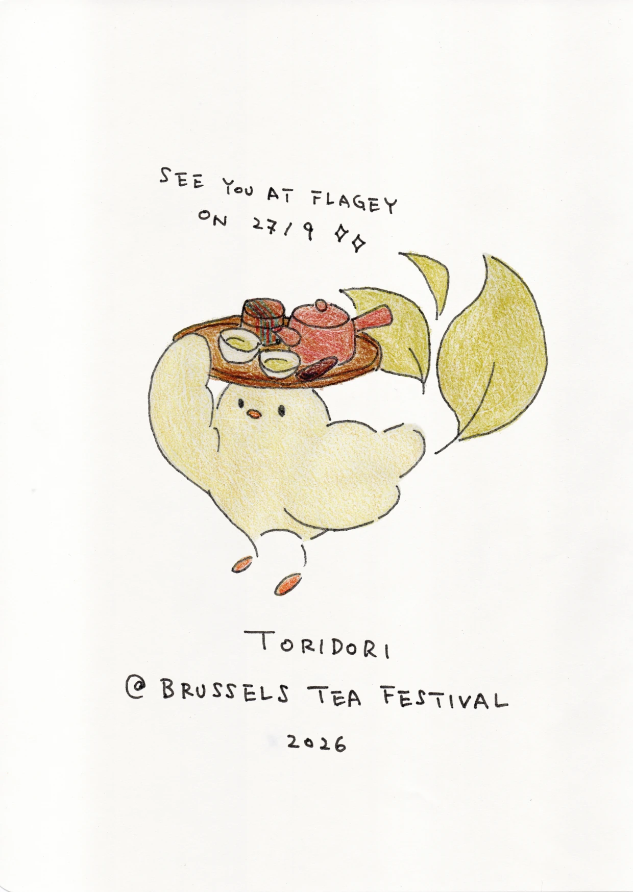 Toridori birdy carrying tasty Japanese tea for Brussels Tea Festival 2026.